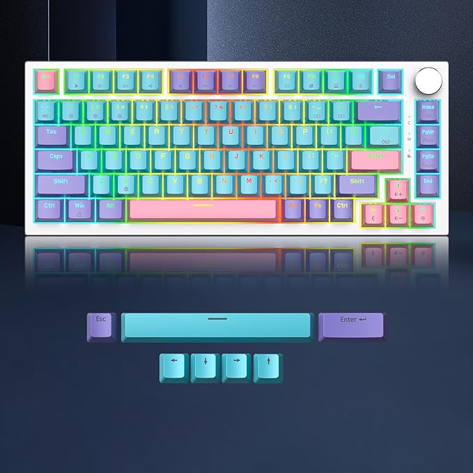 Owpkeenthy 75% Gasket Mounted Mechanical Gaming Keyboard Hot Swappable Wired 82 Keys Knob RGB Keyboard with Red Switch PBT Keycaps for Win MAC (Joker)