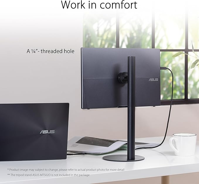 ASUS ZenScreen 15.6” 1080P Portable Monitor (MB16ACVR) - Full HD IPS Eye Care Flicker Free Blue Light Filter Kickstand USB-C Power Delivery for Laptop PC Phone Console
