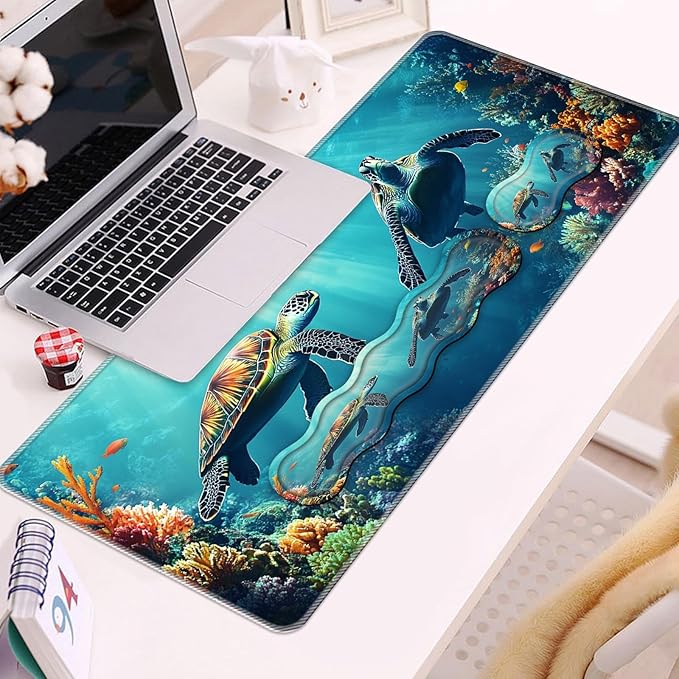 Keyboard Wrist Rest and Mouse Pad Set31.5x11.8 Inches Desk MatWaterproof Non-Slip Ergonomic Wrist Support for Pain ReliefExtended Desk Protector for Office Home GamingCute Turtle