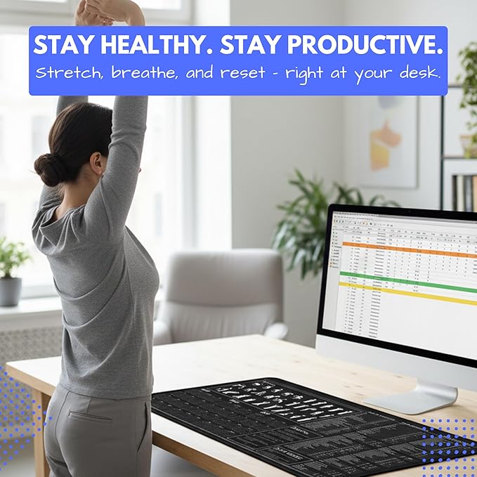 Mac Productivity Desk Mat – Keyboard Shortcuts Wellness Guide &amp 3-Year Calendar | XL Office Mouse Pad for Excel Word &amp macOS Shortcuts | Ergonomic Workspace Mat