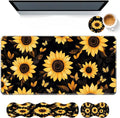 Keyboard Mouse Pad SetLarge Desk Pad+Keyboard Wrist Rest+Mouse Wrist Support+CoasterEasy Typing Pain Relief Non-Slip Wrist Support Mousepad Set Home OfficeSunflowers and Butterflies