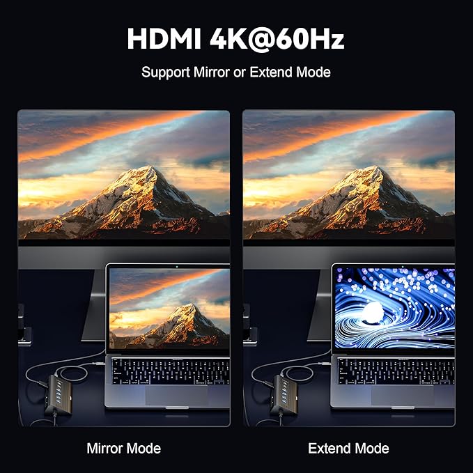 10-in-1 USB C Hub with Detachable Cable USB 3.2 Gen2 10Gbps 4K 60Hz HDMI 100W PD SD/TF Reader - Aluminum Docking Station for Laptop PC MacBook Pro/Air M1-M5 Mac mini (Carbon Black)