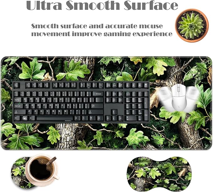 Ergonomic Keyboard Wrist Rest &amp Mouse Pad Wrist Rest SetXL Gaming Desk Mat 31.5x 11.8Non-Slip BaseMemory FoamEasy Typing Pain Relief for Office &amp HomeCamouflage Forest