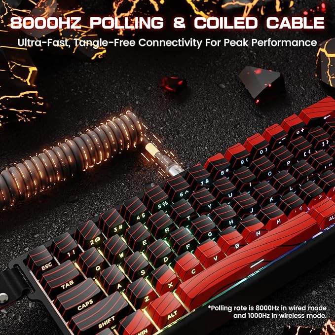 MAMBASNAKE X60 HE Magnetic Switch Keyboard Adjustable ActuationBT/2.4G/Wired Tri-Mode 60% Percent Mechanical Gaming Keyboard8KHz Polling Rate Rapid TriggerWeb Driver for Win/Mac-Black &amp Red