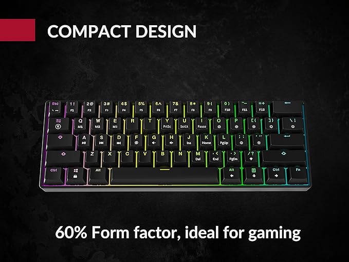 Mechanical Gaming Keyboard - 61 Keys Multi Color RGB Illuminated LED Backlit Wired Programmable for PC/Mac Gamer (Gateron Optical Silver Black)