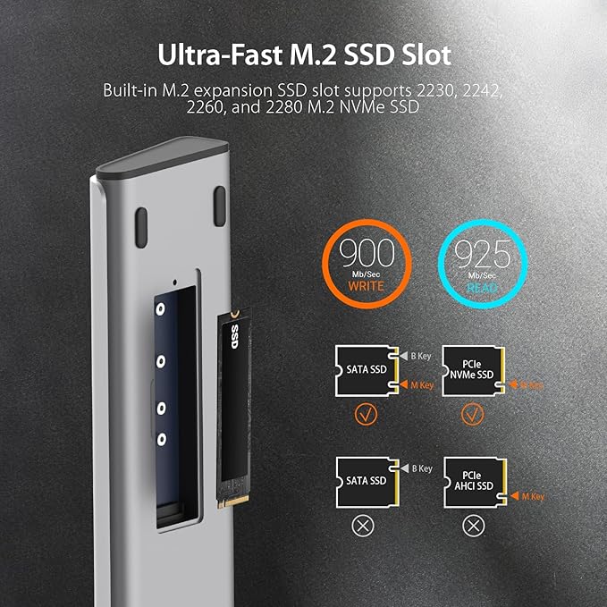 j5create USB C Dual 4K60 Display Docking Station (12-in-1) Built-in M.2 SSD Slot HDMI DisplayPort 10Gbps USB-A Card Reader PD 100W Ethernet for Surface Pro 7/8/9/11 (JCD551)