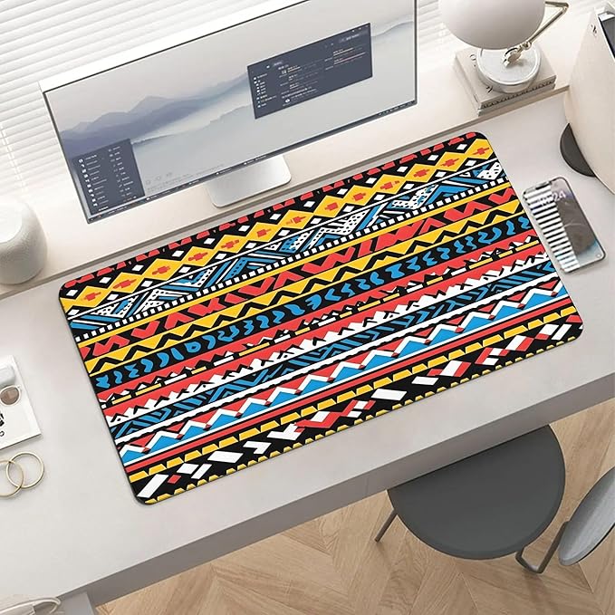XXL Gaming Mouse Pad Boho Aztec Large Desk Mat Protector for Desktop Anti-Slip Rubber Extended Computer Keyboard Mat Writing Pad Mousepad for Work Office Home15.7 * 35.4 in A-692