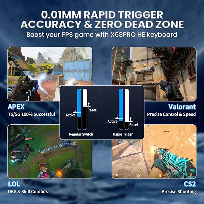 ATTACK SHARK X68PRO HE Rapid Trigger Wireless Keyboard 0.01mm RT Accuracy 8000Hz Wired Gaming Keyboard Adjustable Actuation Snap Tap RGB Backlit Magnetic Switch C01 Coiled Cable -Black