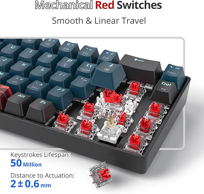 Fogruaden Wired 65% Percent Keyboard Mechanical RGB Gaming Keyboard 60 Percent Ultra-Compact 68 Key Mini Keyboard for Win/Mac PC Gamer Easy to Carry on Trip (68Monster Red Switch)