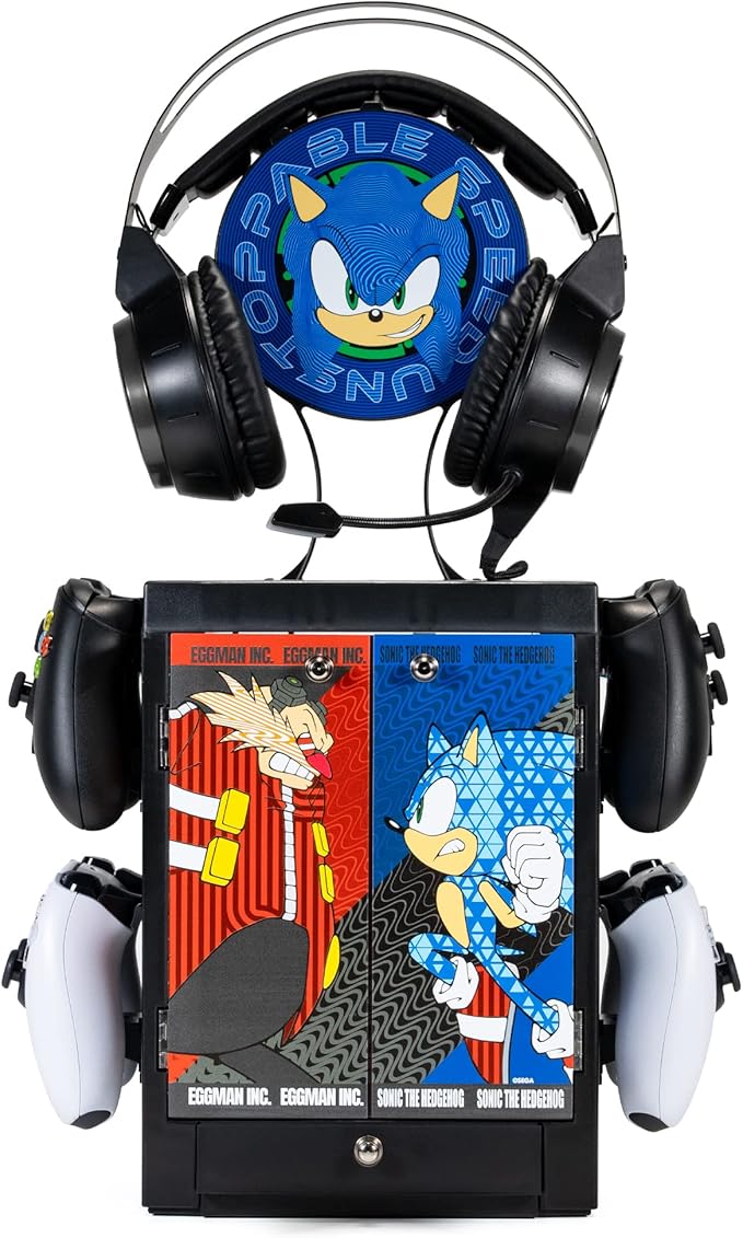 Numskull Official Sonic the Hedgehog Gaming Accessory Locker &amp Storage Stand – Holds 10 Games/DVDs 4 Controllers Headset and Accessories – Durable &amp Compact Organizer – The Hedgehog Merchand