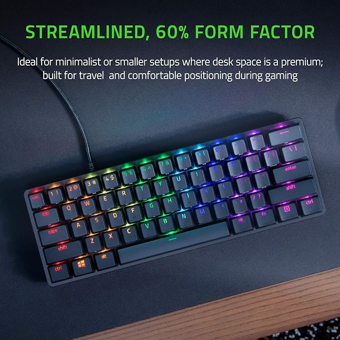 Razer Huntsman Mini 60% Gaming Keyboard + Ergonomic Wrist Rest for Mini Keyboards Bundle: Linear Optical Switches - Classic Black