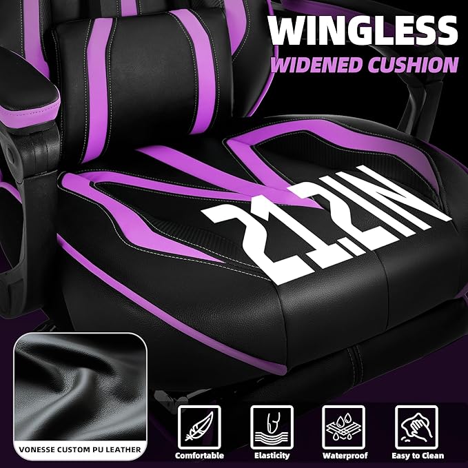 Vonesse Purple Gaming Chair with Footrest Reclining Computer Gaming Chairs for Adults Ergonomic Gamer Chair with Massage Big and Tall PC Game Chair(Purple/Black)
