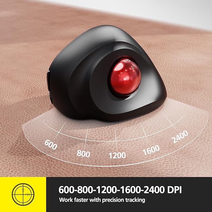 MicroPack Trackball Wireless Mouse Upgrade Right Hand Ergonomic Mouse with Wireless Vertical Rollerball Computer Mouse 3 Adjustable DPI Easy Thumb Control for PC Laptop Mac Windows - Black