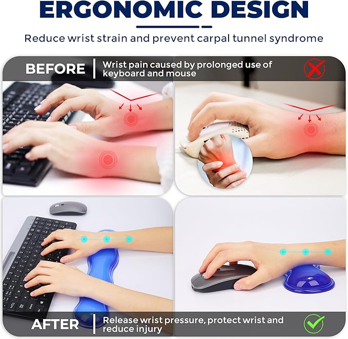 Gel Wrist Rest for Keyboard and Mouse Wrist Rest for Keyboard Mouse Wrist Support Pain Relief Cool Touch Non-Skid Keyboard and Mouse Wrist pad Set