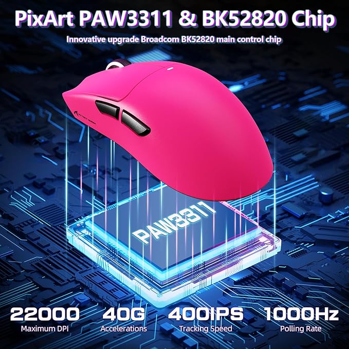 MAMBASNAKE Attack Shark X11SE Lightweight Wireless Gaming Mouse Tri-Mode 2.4G/USB-C Wired/BT 22K DPI PAW3311 Optical Sensor 59g 5 Programmable Buttons 300mAh Battery for PC/Mac((Berry Red)