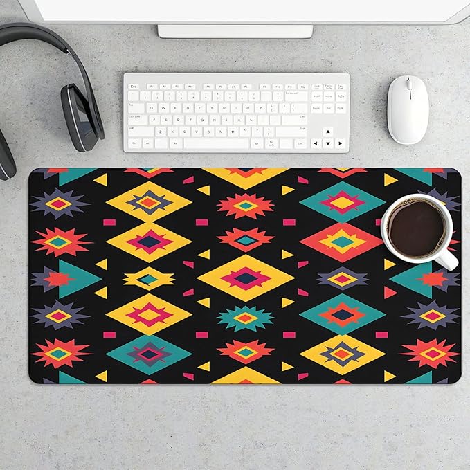 XXL Gaming Mouse Pad Boho Aztec Large Desk Mat Protector for Desktop Anti-Slip Rubber Extended Computer Keyboard Mat Writing Pad Mousepad for Work Office Home15.7 * 35.4 in A-697
