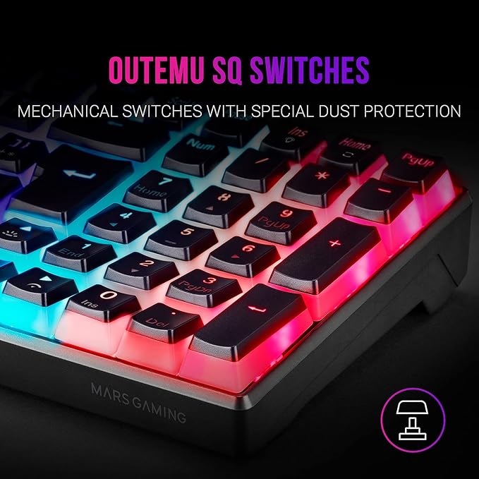 MARSGAMING MKULTRABFR Mechanical Keyboard Black RGB Compact 96% Switch Outemu SQ Blue French Language