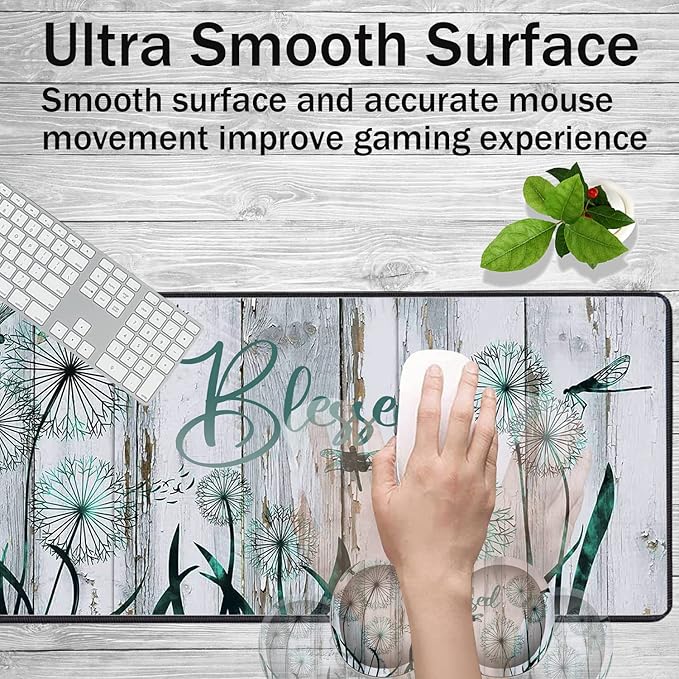 Large Game Mouse Pad + Wrist Support Pad + Coffee Coaster Dandelion and Blessed Foldable Table Mat with Stitched Edge Non-Slip Set Pad Suitable for Office Work and Home