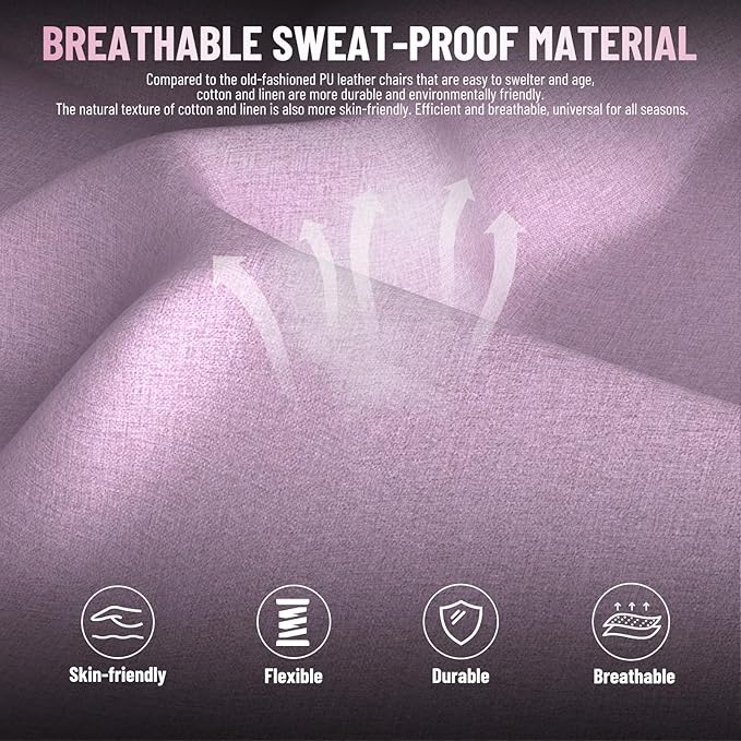 Ferghana Cotton Fabric Gaming Chair with Wider Seat Cushion Shield-Shaped Embroidery Ergonomic High Back Game Chair with Footrest Computer Chair with Massage Lumbar Support for Adult Pink