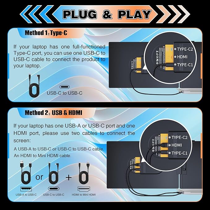 Laptop Screen Extender 14 Ultra Thin 0.27'' FHD 1080P Portable Monitor for Laptop 13-17.3 Plug n Play Extra Monitor Extender Eye Care Second Screen for MacBook/Windows/Android/Switch/PS5
