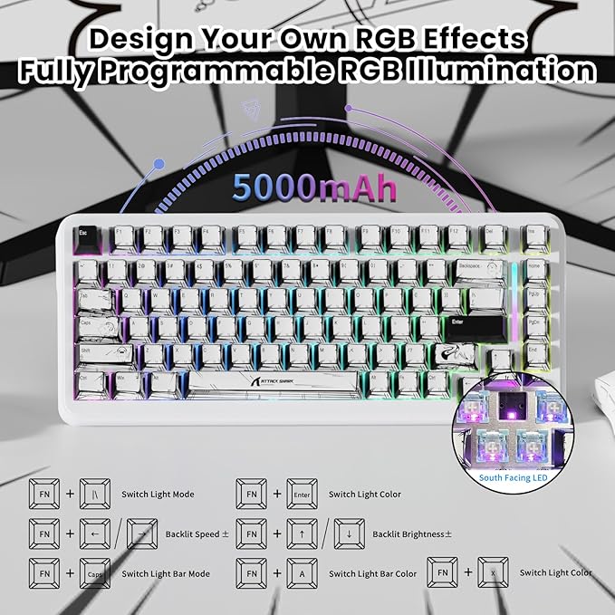 ATTACK SHARK X82 PRO HE Magnetic Gaming Keyboard8KHz Polling RateAdjustable Actuation Rapid TriggerTri-Mode Wireless PC Keyboard with 5000mAh BatteryCloud/Software Drive for Win/MacComic