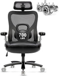 Super Big and Tall Office Chair 700lbs- Heavy Duty Executive Computer Chair with Rubber Wheels 3D Flip Arms Ergonomic Mesh High Back Desk Chair Extra Wide Seat Adjustable Lumbar Support &amp Headre
