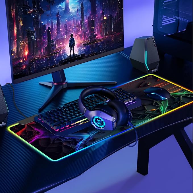 RGB Mouse Pad Gaming Mousepad Large Desk Pad with LED Light 13 Light Modes Touch Control Extended Soft Computer Keyboard Mat Pad with Non-Slip Rubber Base Desk Mat for Office &amp Home(31.5X11.8)