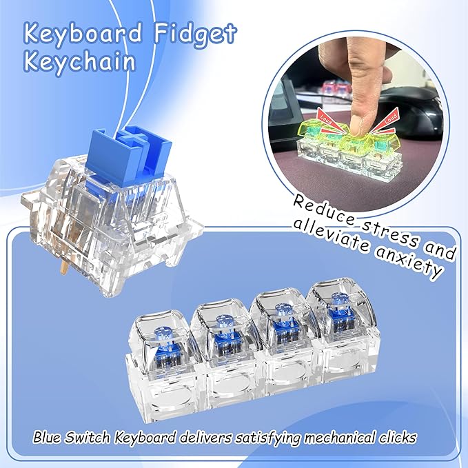 OUTEMU Crystal Blue Keyboard Switch with Dustproof StemClickers for 3D Prints3-Pin Clicky Pre-Lubed for Mechanical Gaming Keyboard with 3 Kailh Box Clicky Switches(105+3Pcs)