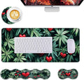 Mouse PadLarge Desk Mat Set 4in1 XL Mousepad + Keyboard Wrist Rest+Mouse Wrist Rest+Coaster with Ergonomic Desk Pad for Home Office Table Computer Cover -Leaves and Red Hearts