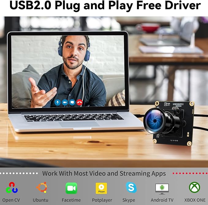 Starvis USB Camera Module 0.0001Lux Ultra Low Light H.264 HDR 1080P Security Webcam Module with 110° Wide Angle Lens Plug and Play for Linux Windows Raspberry Pi