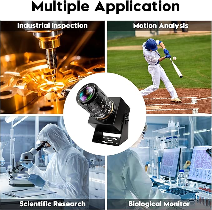 4K Webcam 1080P@120fps USB Steaming Camera with 3.6-10mm Varifocal Manual Lens12Megapixel UVC Free Driver Compatible Computer Plug and Play for Conferencing 3D Printer Industrial Security