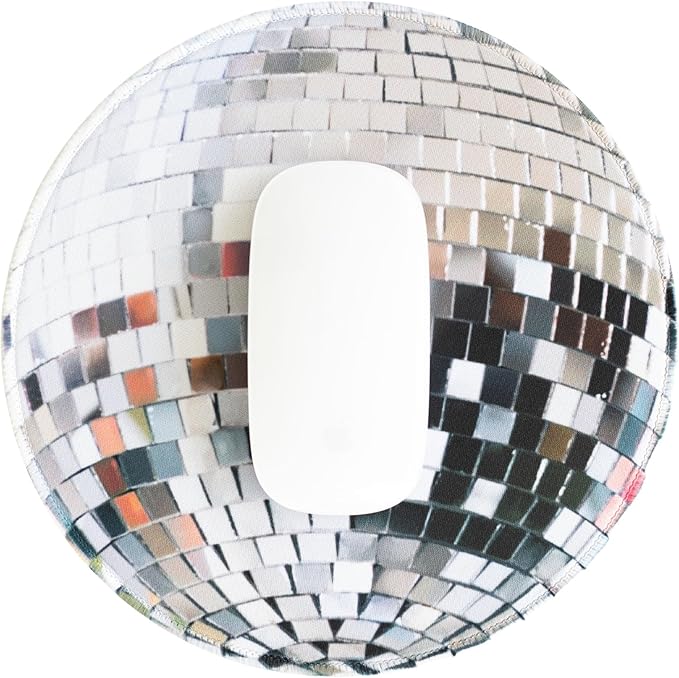 Elyse Breanne Design 8.5 Inch Round Mouse Pad for Computer Desktop Protector Non-Slip Rubber Backing Disco Ball