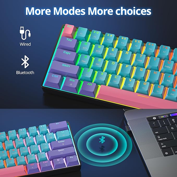 Fogruaden 60 Percent Wireless Gaming Keyboard Wired/Bluetooth Mechanical Keyboard 60% RGB Backlit Hot-Swappable Red Switch