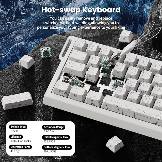 ATTACK SHARK X68 HE 8000Hz Rapid Trigger Keyboard 0.01mm RT Accuracy Wired Gaming Keyboard with Magnetic Switch Adjustable Actuation Rapid Trigger Snap Tap RGB Lighting for PC/Mac White Contours