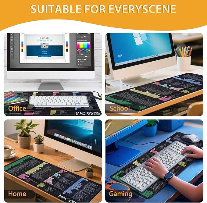Mac OS Shortcuts Mouse Pad Large Mousepad for MacBook Extended Gaming Pad for Mouse and Keyboard High Definition Printing StitchingWashable Anti Slip (mac)