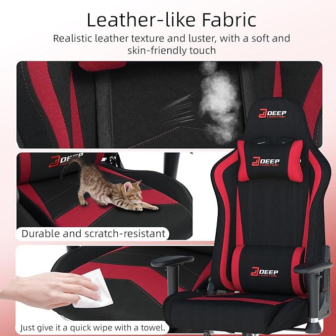 Gaming Chair High-Back Ergonomic Computer Chair Adult Lumbar Support Breathable Fabric Office Chair 3D Independent Armrests.(1005-Red)