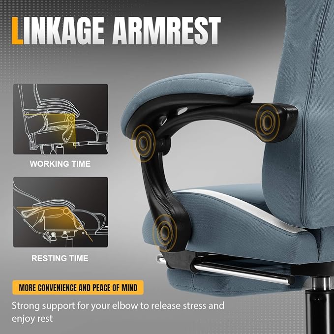 GTPLAYER Gaming Chair with Foot Rest &amp Pocket Spring Cushion Ergonomic High Back Computer Desk Chair with Headrest &amp Lumbar Support for Back Pain Relief Breathable Fabric Blue