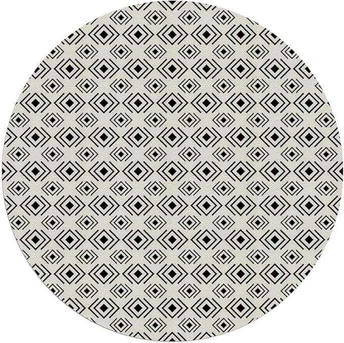 Black White PU Leather Floor Protector Office Chair Mat Round mat Geometric Vertical Square Shaped Gaming Chair Mat Protects Hardwood Floors Chairs Move Smoothly Abstract Diameter 35.4 in
