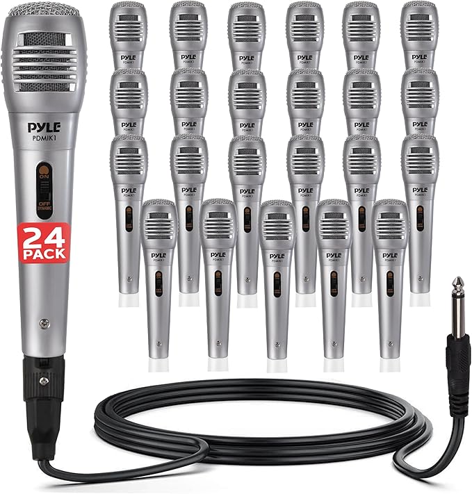 Pyle Professional Dynamic Microphone - 24-Pack Unidirectional Handheld Mic with Built-in Pop Filter High Signal Output 6.5 ft. XLR Audio Cable Ideal for Stage Karaoke &amp Studio Performances