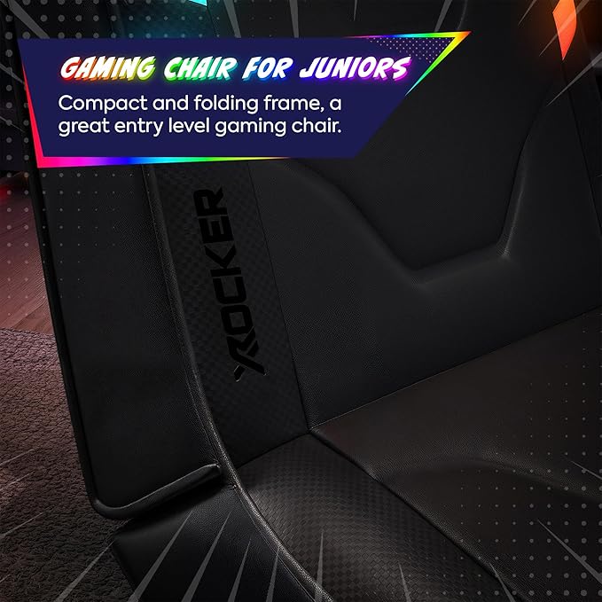 X Rocker Shadow RGB 2.0 Floor Rocker Audio Console Gaming Chair - Neo Motion™ Sync App Controlled LED Lights Headrest Speakers Folding Rocking Base Wipe-Clean Faux Leather for Kids &amp Teens - B