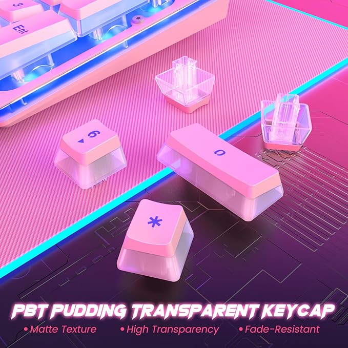 Pink Creamy Keyboard 104 Keys All-Metal Panel Rainbow LED Backlit Silent Gaming Keyboard Wrist Rest PBT Keycap Anti-ghosting Keys Light Up USB Wired Computer Keyboard for PC