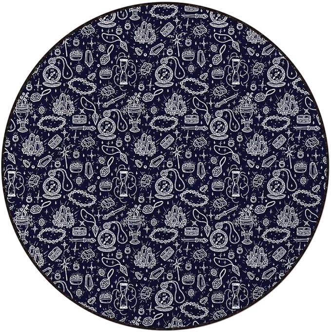 Dark Blue Non Slip Protective Floor Mat Multi-Purpose Low Pile Desk Chair Mat for Hardwood Floor Carpet Round Pattern Chair Flower Pattern with Foliage Leaf Branches Diameter 39.4 in