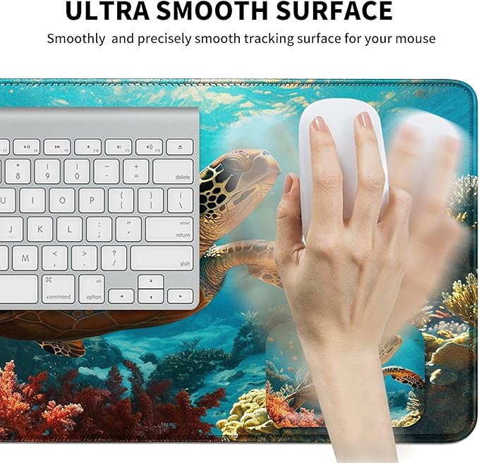 Mouse Pad Desk Mat Ergonomic Wrist Support Pad SetMouse Wrist Rest Keyboard Pad with Stitched Edges and Non Slip Base-Sea Turtle