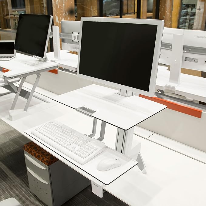 Ergotron – WorkFit-S LD Single Monitor Standing Desk Converter Sit-Stand Workstation for Tabletops – 6 to 16 lbs White