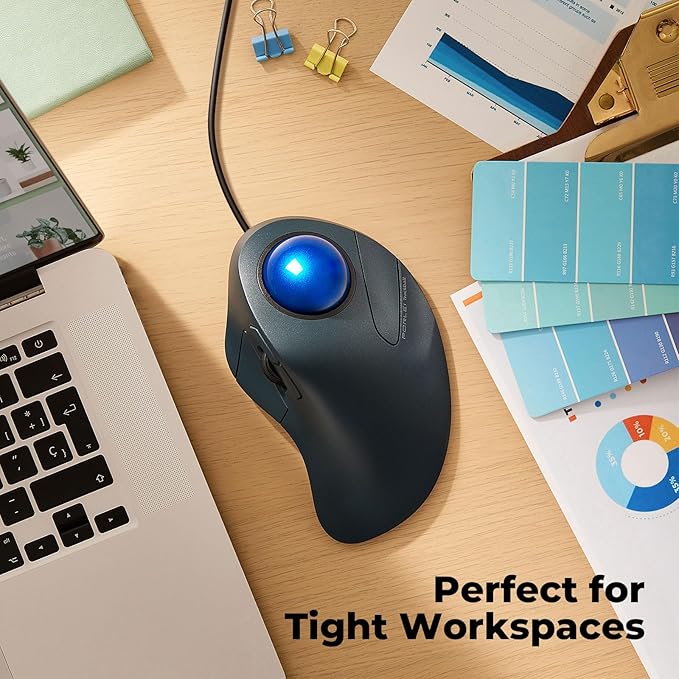 Wired Trackball Mouse for Large Hands Ergonomic Design Reduces Wrist &amp Muscle Strain Precision Tracking with Easy Index Finger Control Compatible with PC Laptop Windows Mac Blue