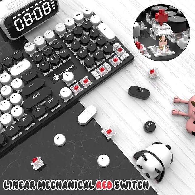 Typewriter Style Retro Wired Mechanical Gaming KeyboardVintage Steampunk Keyboard with Rainbow Backlit104-Key Red Switch Cute Keyboard with Number PadRound Keycaps Computer Keyboard for Win/Mac