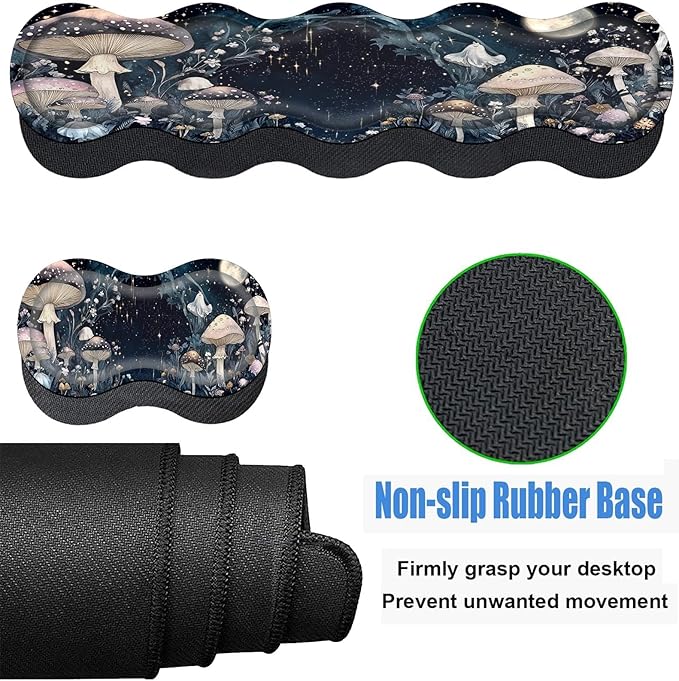 Keyboard Wrist Rest and Mouse Pad Set31.5x11.8 Inches Desk MatWaterproof Non-Slip Ergonomic Wrist Support for Pain ReliefExtended Desk Protector for Office Home GamingMushroom Galaxy