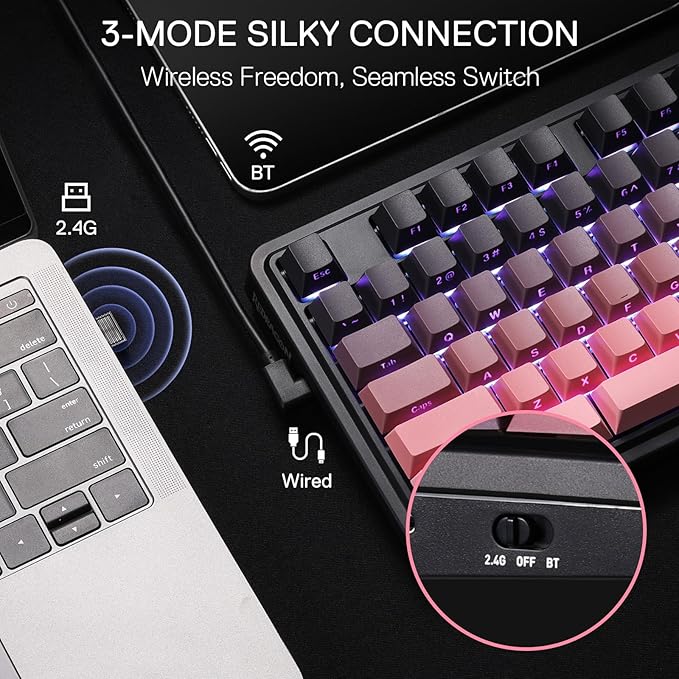 Redragon K728 PRO 80% Wireless Gasket Gaming Keyboard 3-Mode 87 Keys TKL Mechanical Keyboard w/South-Facing LED &amp Hot-Swap Socket 5-Layer Noise Dampening Custom Linear Switch PBT Gradient Keyc