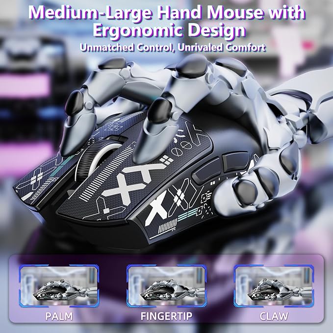 MAMBASNAKE Attack Shark X11SE Lightweight Wireless Gaming Mouse Tri-Mode 2.4G/USB-C Wired/BT 22K DPI PAW3311 Optical Sensor 59g 5 Programmable Buttons 300mAh Battery for PC/Mac(Black-Griptape)