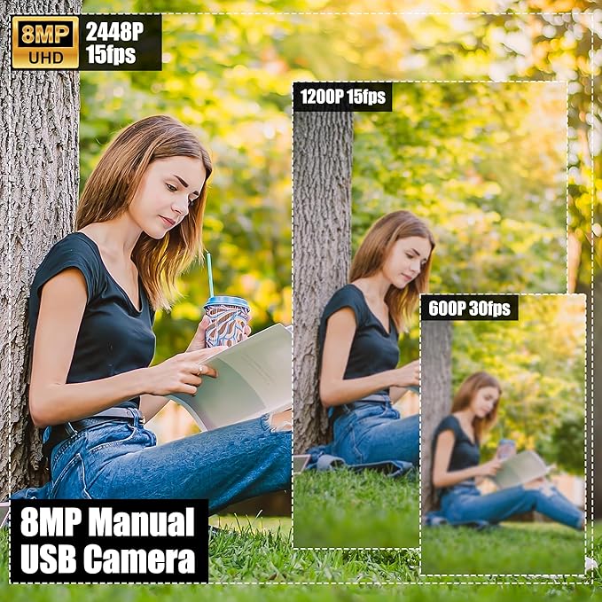 USB Camera - 8MP Security Webcam 4X Optical Manual Zoom Camera 2.8-12mm Adjustable Lens Plug &amp Play for PC Laptop Compatible with Raspberry Pi Windows Mac Linux
